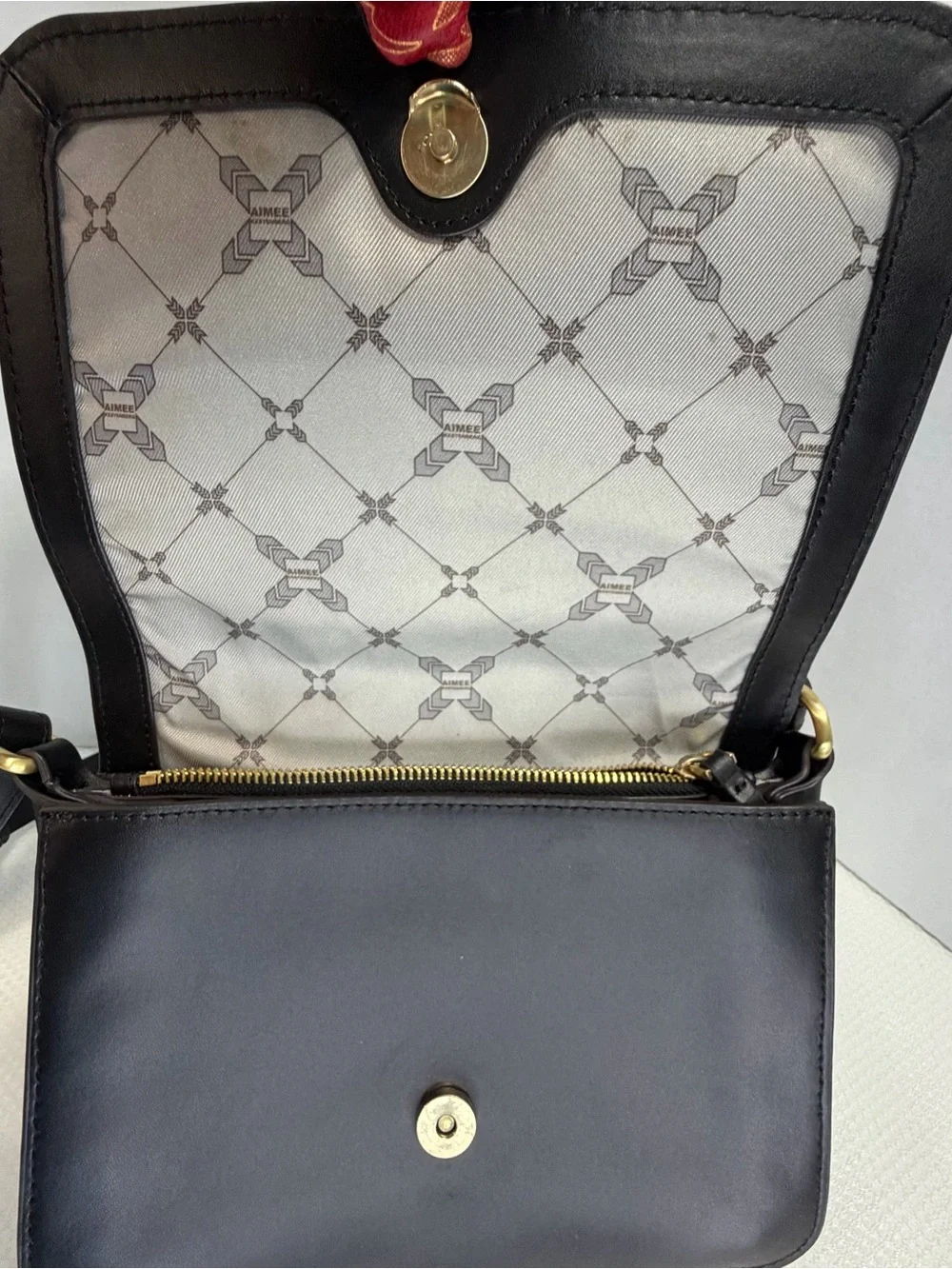 Aimee Kestenberg Black Smooth Leather Crossbody with Gold Hardware